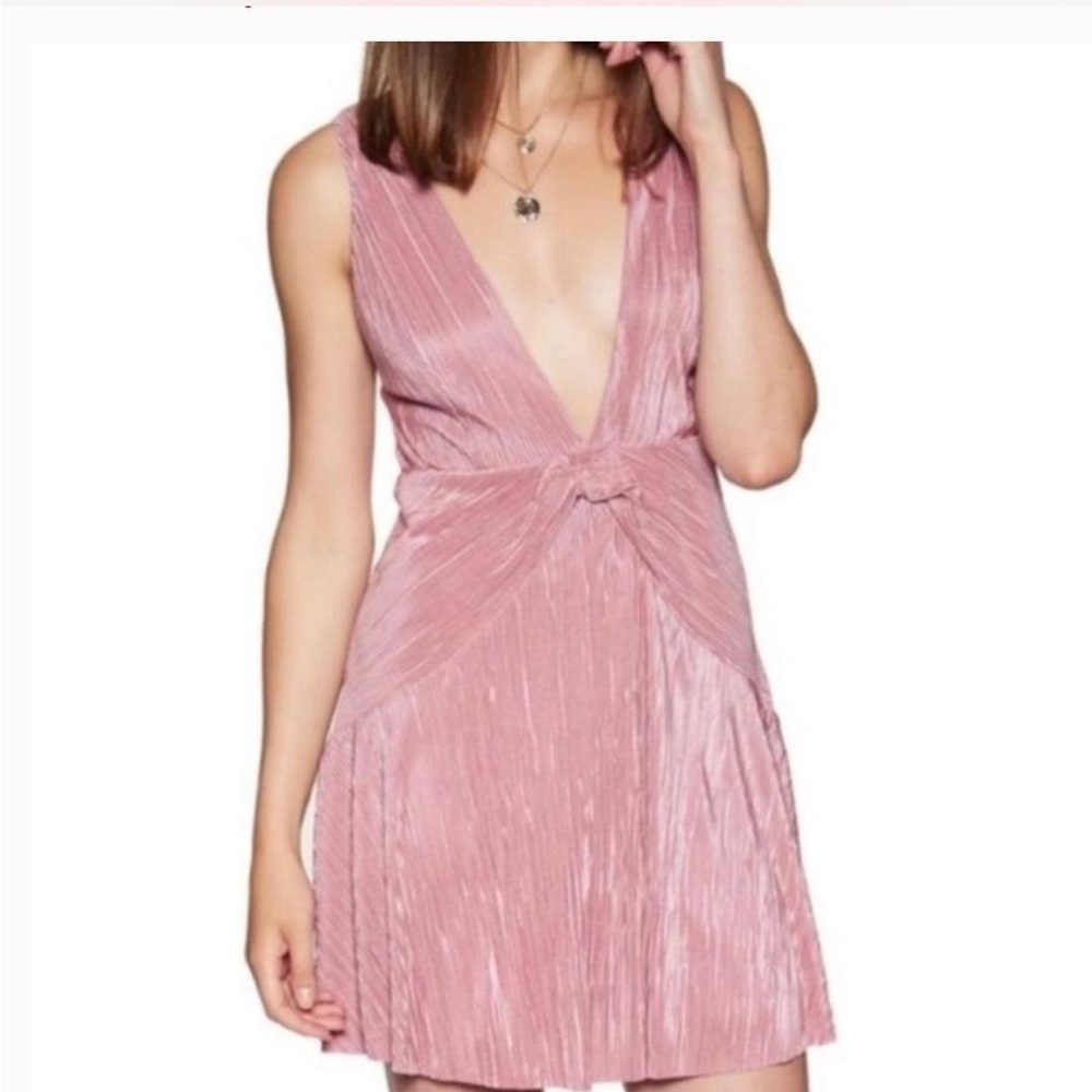 Free People Pink Pleated Mini Dress Twist and Shout, Size 6